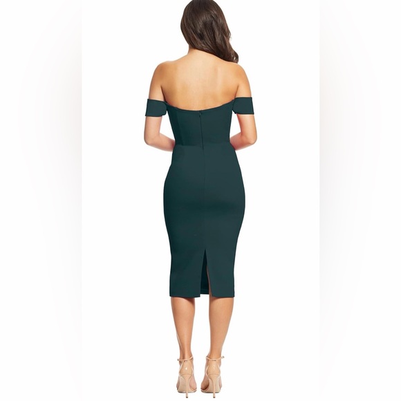NWT-Dress the Population Women's Bailey Off the Shoulder Sweetheart Bodycon Midi - Picture 2 of 9